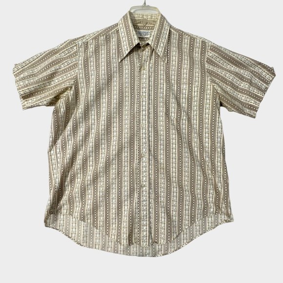 Alexander's Other - Vintage Alexander's Button Up Shirt Big Collar Brown Stripe Sanforized Mens 16.5